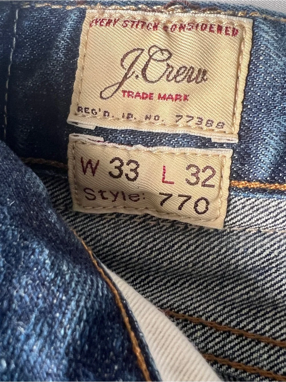 J.Crew 770 Straight Fit Men’s Jeans 33x32 Blue 100% Cotton